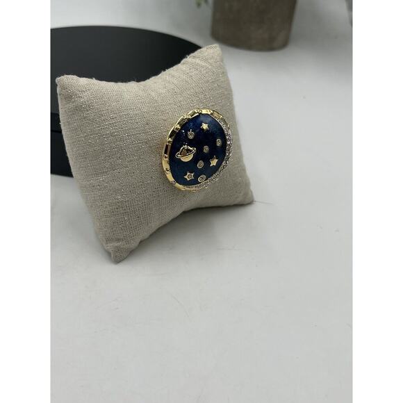 Swarovski Swan Blue Enamel Pave Crystal Star Moon Saturn Brooch & Clip Earrings - Picture 4 of 15